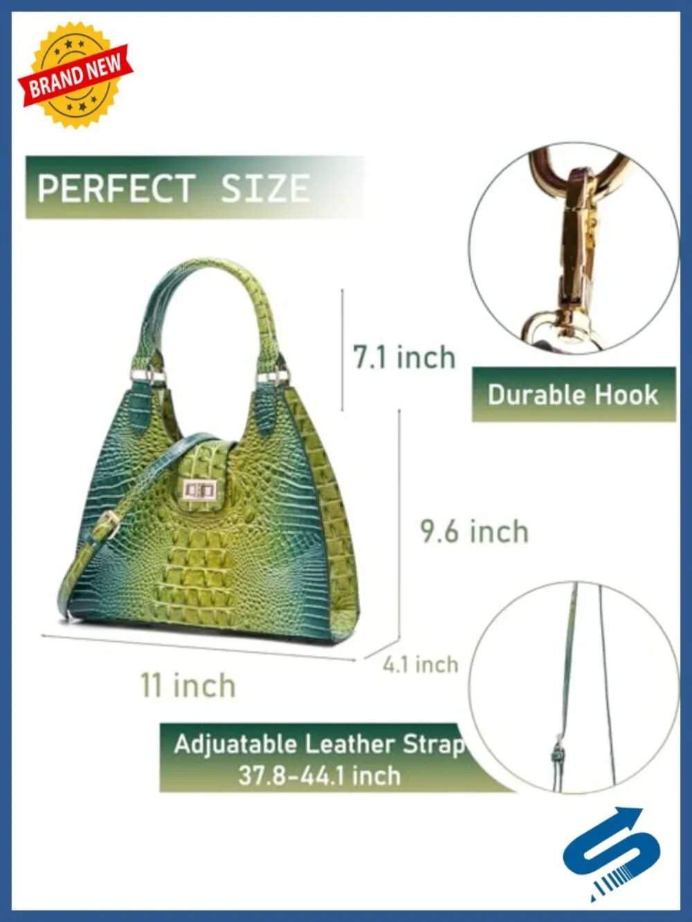 Ladies Tote Leather Bags for Women Crocodile Embossed Zipper Satchel Purse